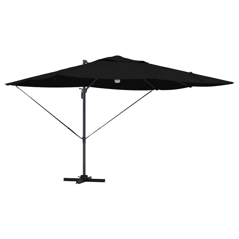Parasol déporté noir moderne 351 x 250 x 253 cm pivotant inclinable jardin en polyester noir 02_0058735