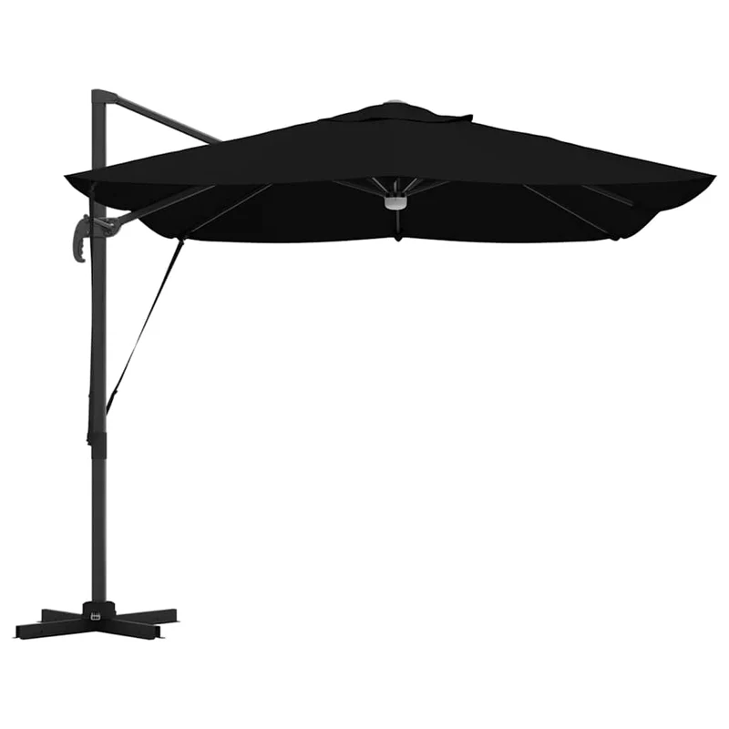 Parasol déporté noir moderne 351 x 250 x 253 cm pivotant inclinable jardin en polyester noir 02_0058735