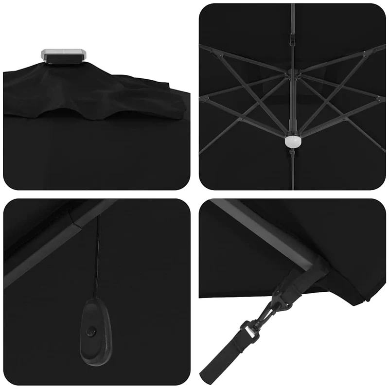 Parasol déporté noir moderne 351 x 250 x 253 cm pivotant inclinable jardin en polyester noir 02_0058735