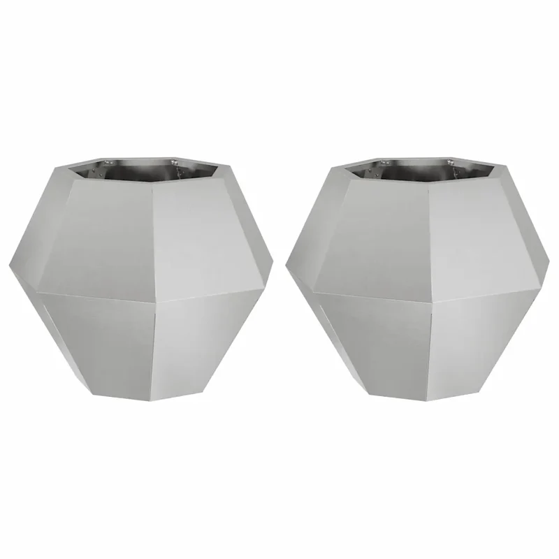 Lot de 2 jardinières rectangulaires extérieures pratiques 50 x 50 x 40 cm en acier inoxydable argent 02_0053127