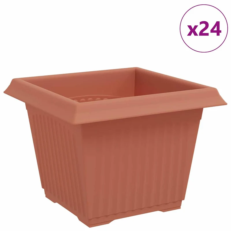 Lot de 24 pots de fleurs carrés design minimaliste jardin balcon 43 x 43 x 33.5 cm en plastique rouge brique 02_0059369