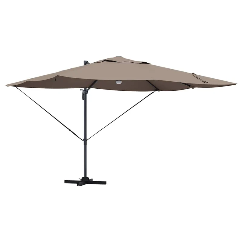 Parasol déporté inclinable et pivotable jardin terrasse 351 x 250 x 253 cm en polyester taupe 02_0058734