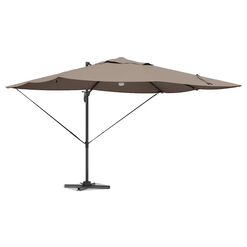 Parasol déporté inclinable et pivotable jardin terrasse 351 x 250 x 253 cm en polyester taupe 02_0058734
