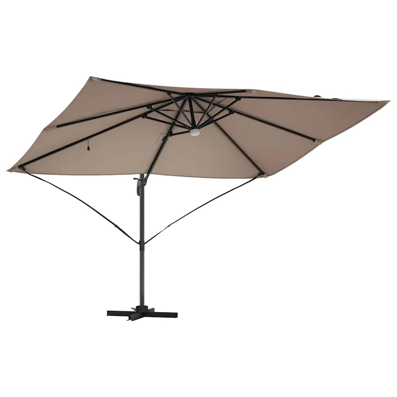 Parasol déporté inclinable et pivotable jardin terrasse 351 x 250 x 253 cm en polyester taupe 02_0058734