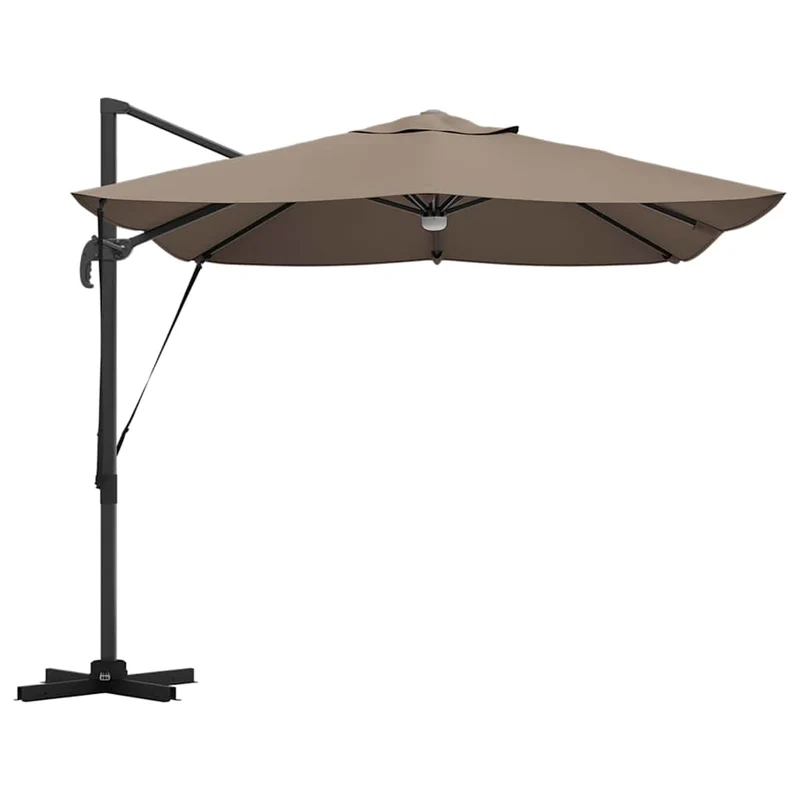 Parasol déporté inclinable et pivotable jardin terrasse 351 x 250 x 253 cm en polyester taupe 02_0058734