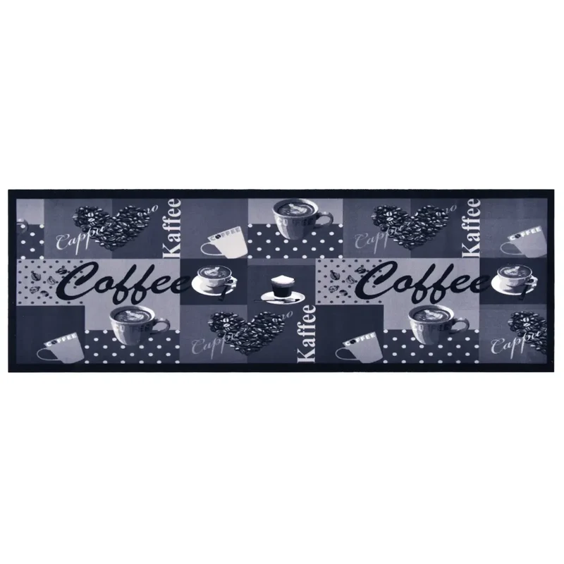 Tapis de sol rectangulaire lavable cuisine couloir 150 x 45 cm antidérapant design moderne en polyamide bleu 02_0046528