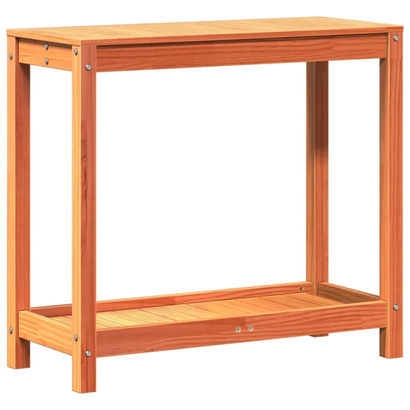 Table de rempotage en bois massif 82,5 x 35 x 75 cm vintage rustique jardin avec étagère ouverte en pin marron 02_0049472