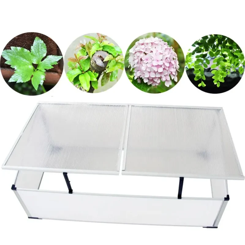 Serre froide à 2 couvercles pour jardin 110 x 55 x 41 cm résistante aux UV et à la chaleur en polycarbonate transparent 02_0045831