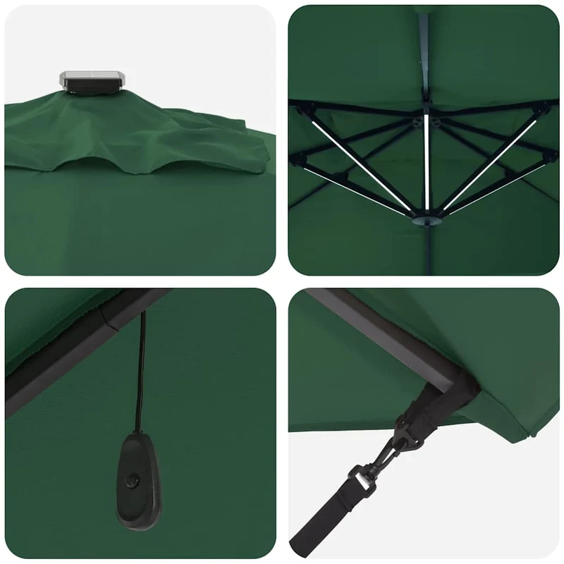 Parasol déporté ajustable 352 x 251 x 265 cm en polyester vert pour jardin terrasse élégance moderne 02_0058700