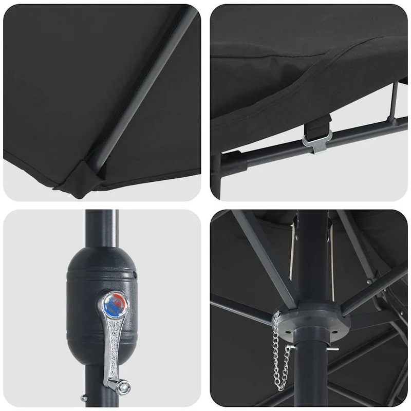 Parasol de jardin pliable moderne 385 x 209 x 244 cm durable et esthétique en polyester noir 02_0058680