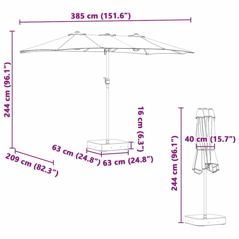 Parasol de jardin pliable moderne 385 x 209 x 244 cm durable et esthétique en polyester noir 02_0058680