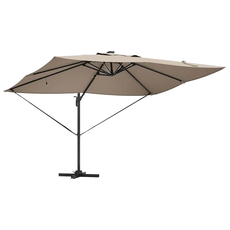 Parasol déporté moderne et inclinable 352 x 251 x 265 cm ambiance cosy en polyester taupe 02_0058702