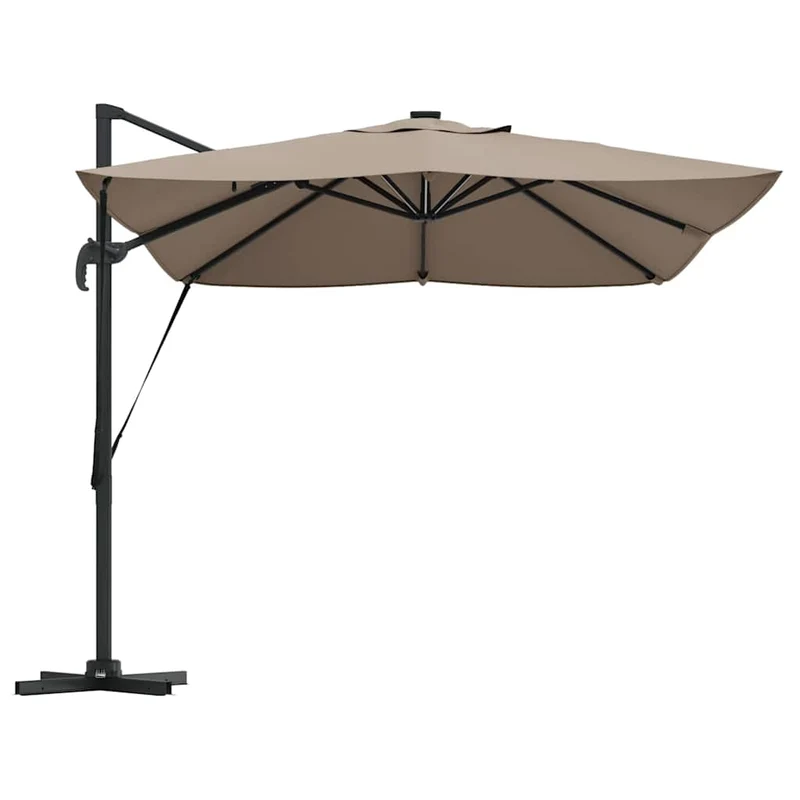 Parasol déporté moderne et inclinable 352 x 251 x 265 cm ambiance cosy en polyester taupe 02_0058702