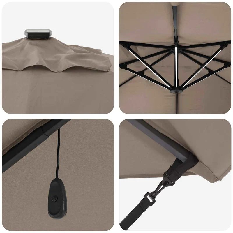 Parasol déporté moderne et inclinable 352 x 251 x 265 cm ambiance cosy en polyester taupe 02_0058702
