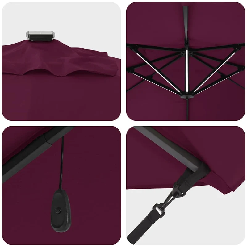 Parasol déporté inclinable moderne jardin terrasse 352 x 251 x 265 cm en polyester bordeaux 02_0058705