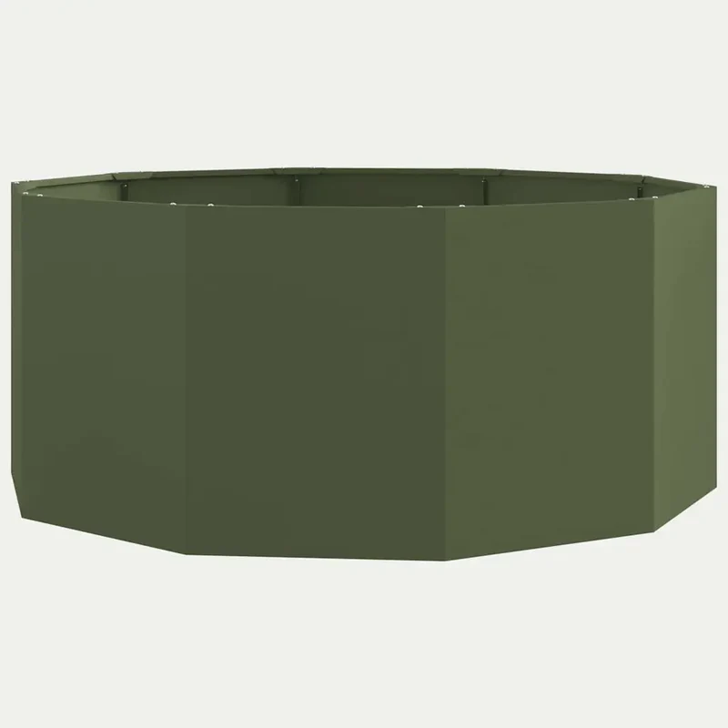 Jardinière ronde extérieure pratique 120 x 120 x 50 cm en acier vert olive 02_0052988