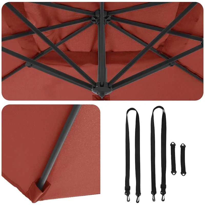 Parasol cantilever moderne inclinable rotatif jardin 351 x 250 x 260 cm en polyester terre cuite 02_0058722
