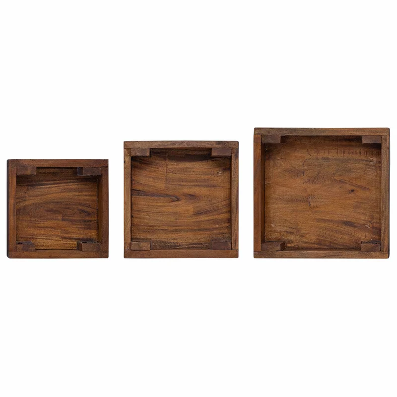 Lot de 3 supports de plantes rustiques jardin extérieur 35 x 35 x 12 cm finition texturée en bois acajou 02_0058963