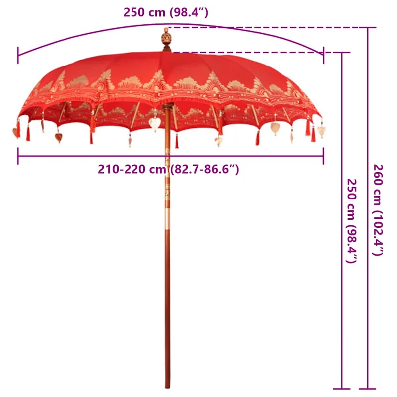 Parasol balinais rond élégant jardin 215 x 215 x 260 cm en coton rouge 02_0058820
