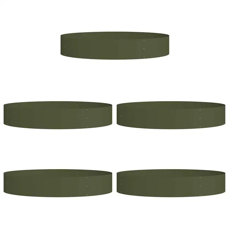 Lot de 5 anneaux de jardinière design moderne extérieur 120 x 120 x 20 cm en acier vert olive 02_0052270