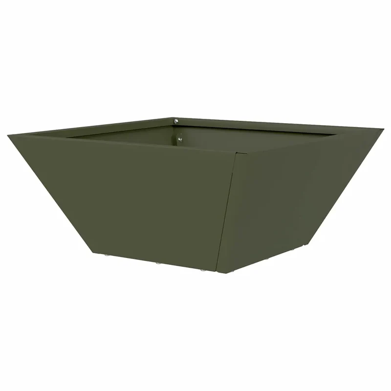 Cache-pot de jardin moderne trapézoïdal 35 x 35 x 15 cm pour entretien minimal en acier vert olive 02_0052360