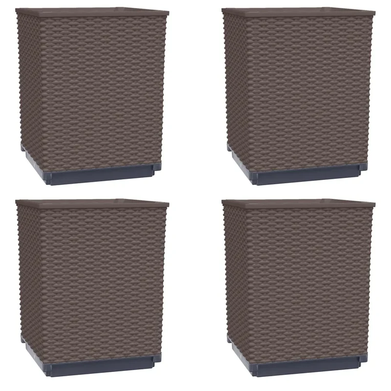 Lot de 4 jardinières décoratives jardin balcon 30 x 30 x 37 cm en polypropylène marron 02_0047408