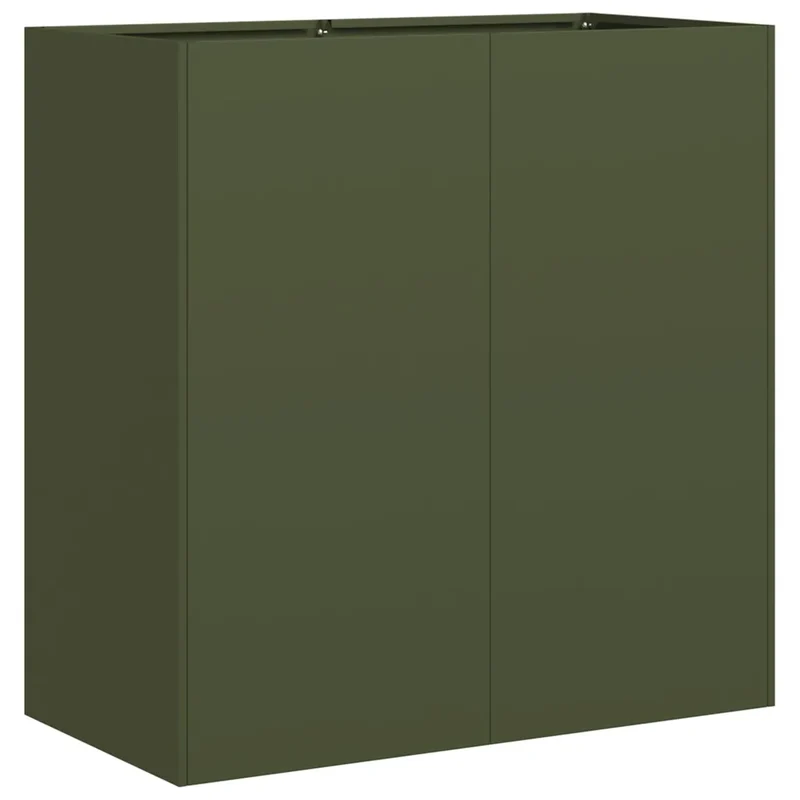 Jardinière rectangulaire moderne pour extérieur 80 x 40 x 80 cm avec fond ouvert design élégant en acier laminé à froid vert olive 02_0051501