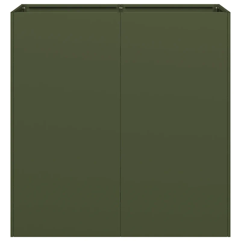 Jardinière rectangulaire moderne pour extérieur 80 x 40 x 80 cm avec fond ouvert design élégant en acier laminé à froid vert olive 02_0051501