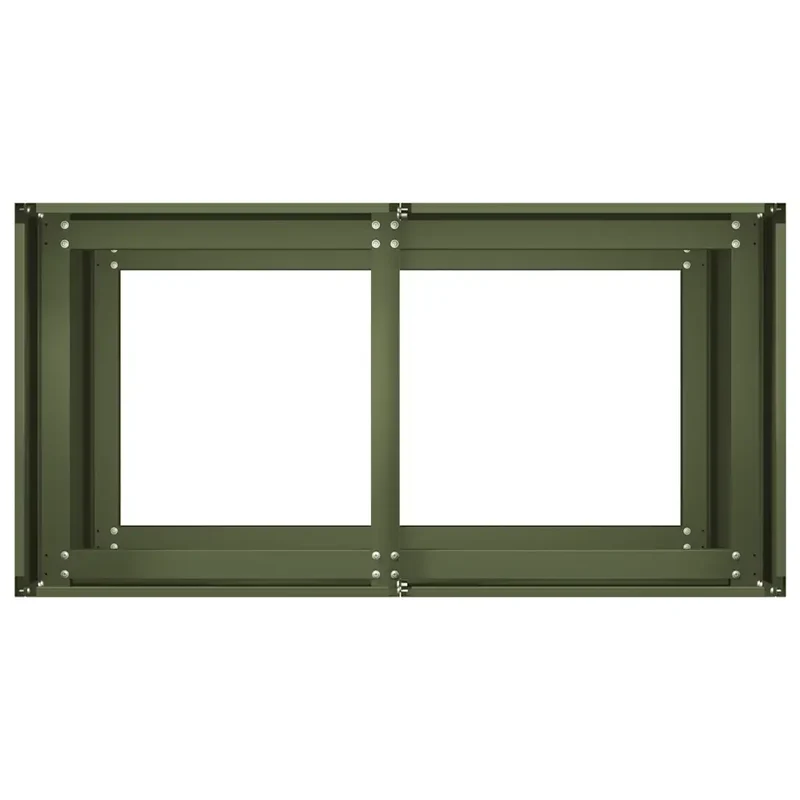 Jardinière rectangulaire moderne pour extérieur 80 x 40 x 80 cm avec fond ouvert design élégant en acier laminé à froid vert olive 02_0051501