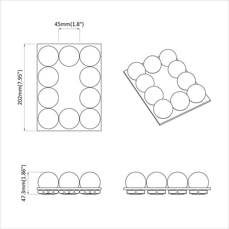 Lot de 12 lampes miroir LED modernes décoratives pour intérieur 4,5 x 4,5 x 4,8 cm en plastique blanc 02_0052014