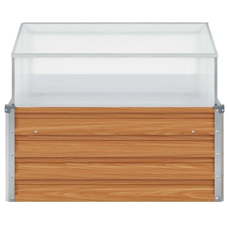 Jardinière avec serre style industriel extérieur 100 x 100 x 77 cm toit ouvrable et résistant aux intempéries en acier galvanisé marron clair 02_0059059