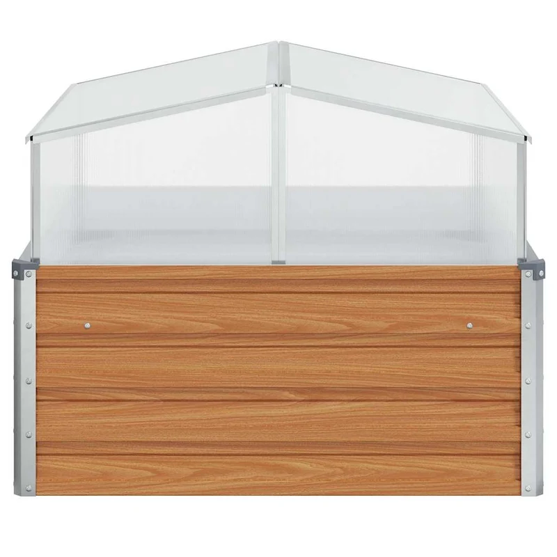 Jardinière avec serre style industriel extérieur 100 x 100 x 77 cm toit ouvrable et résistant aux intempéries en acier galvanisé marron clair 02_0059059