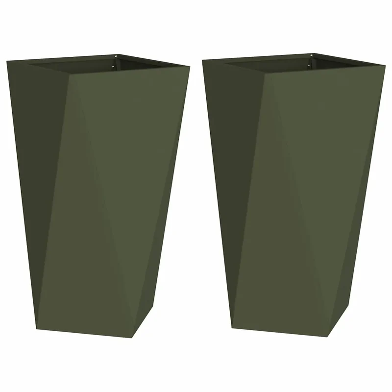 Lot de 2 jardinières modernes pour extérieur 40 x 40 x 75 cm en acier vert olive 02_0053027