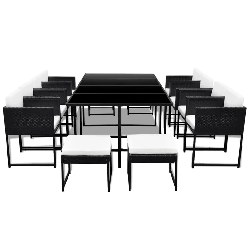 Salon de jardin meuble d'extérieur ensemble de mobilier 13 pièces avec coussins résine tressée noir 02_0015790