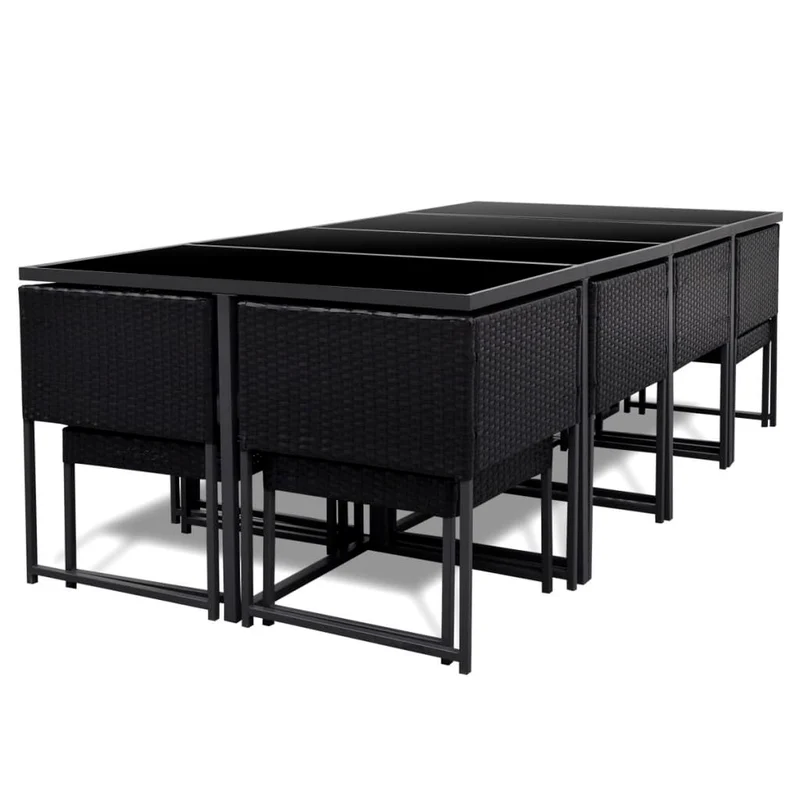 Salon de jardin meuble d'extérieur ensemble de mobilier 13 pièces avec coussins résine tressée noir 02_0015790
