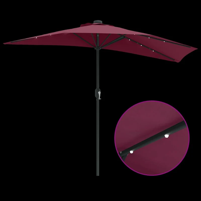 Parasol de jardin pliable moderne avec éclairage LED 294 x 150 x 224 cm en polyester bordeaux 02_0058670