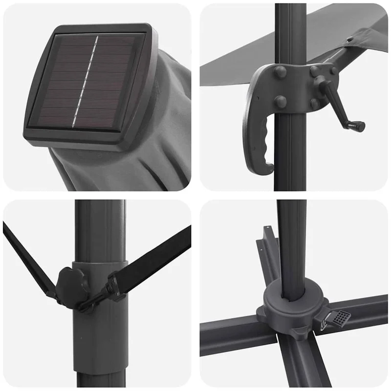 Parasol rectangulaire inclinable 286 x 284 x 270 cm fonction rotative ambiance cosy en polyester anthracite 02_0058725