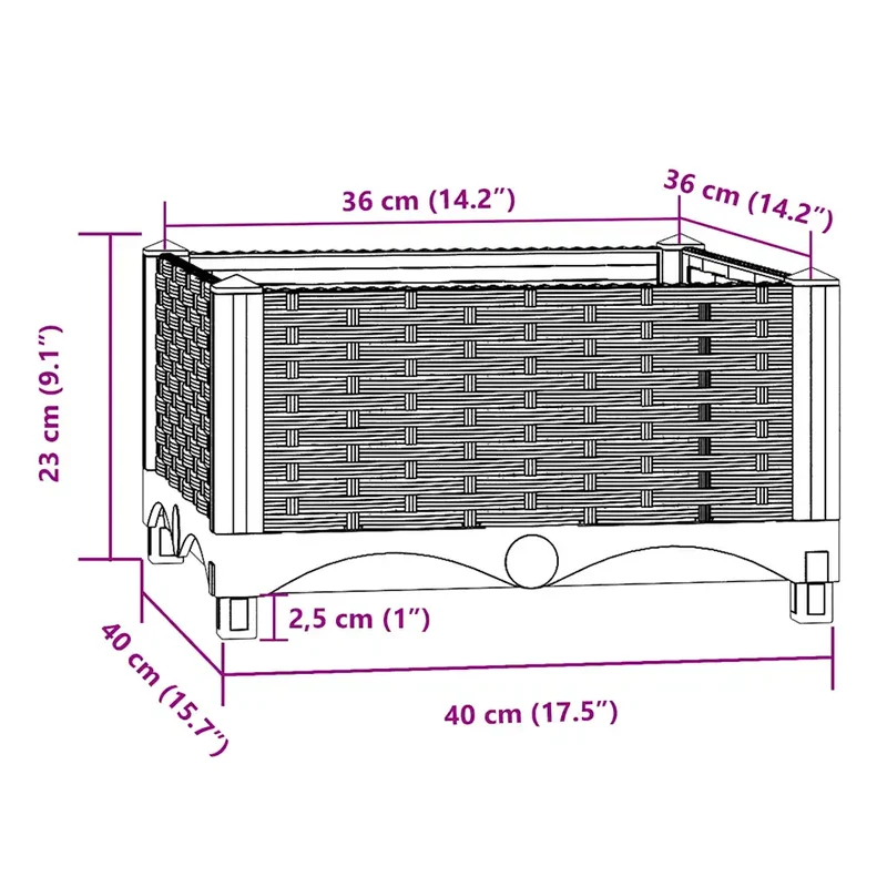 Lot de 2 lits surélevés pour plantes jardin 40 x 40 x 23 cm en polypropylène gris clair 02_0046143