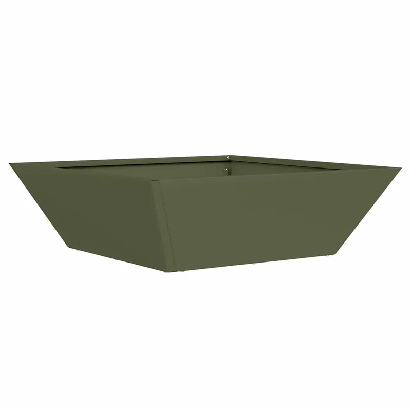 Lot de 5 cache-pots trapézoïdaux modernes jardin terrasse 50 x 50 x 15 cm en acier vert olive 02_0052389