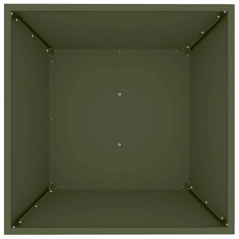 Lot de 5 cache-pots trapézoïdaux modernes jardin terrasse 50 x 50 x 15 cm en acier vert olive 02_0052389