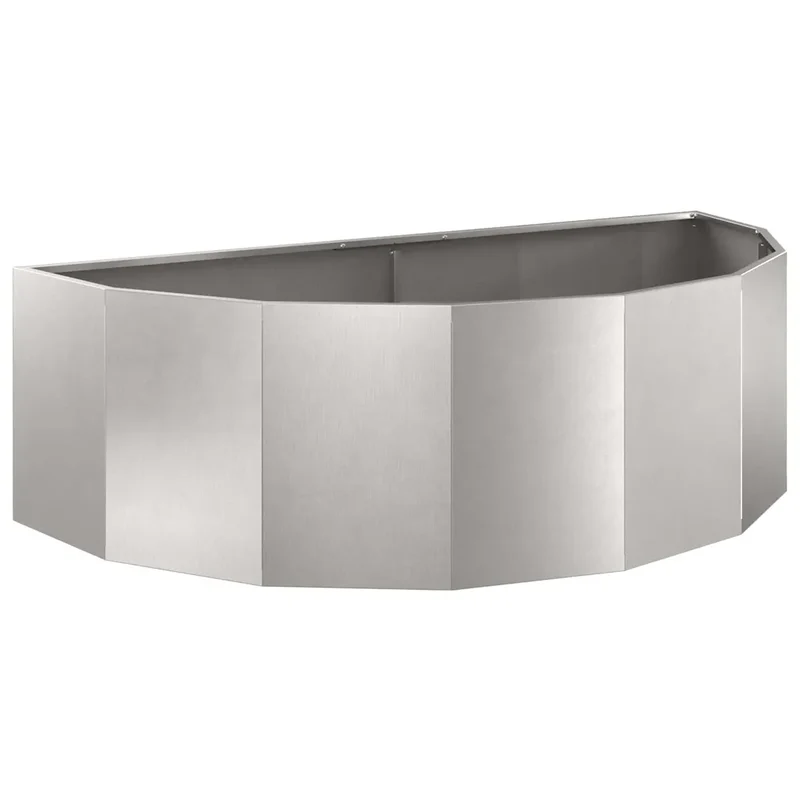 Jardinière demi-ronde moderne extérieur 120 x 60 x 35 cm facile à entretenir design contemporain en acier inoxydable argent 02_0052926