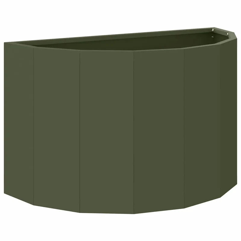 Jardinière demi-ronde design moderne extérieur 60 x 30 x 35 cm en acier vert olive 02_0052939