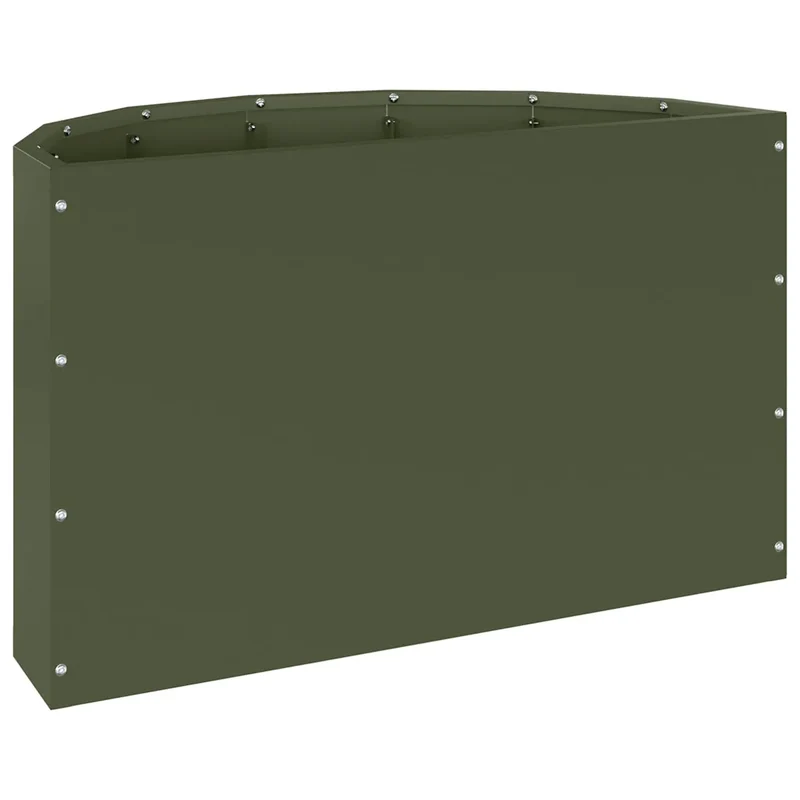 Jardinière demi-ronde design moderne extérieur 60 x 30 x 35 cm en acier vert olive 02_0052939