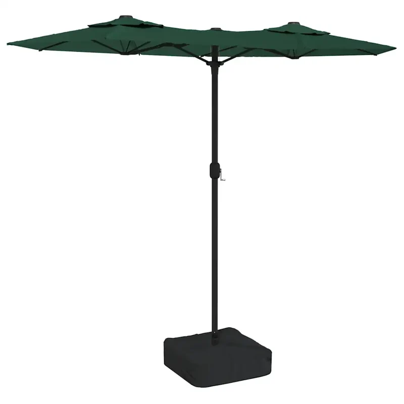 Parasol de jardin double tête avec LED extérieur 316 x 145 cm ambiance cosy mécanisme à manivelle en polyester vert 02_0047393