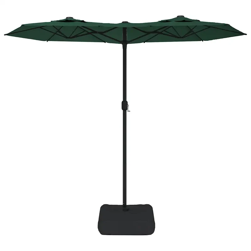 Parasol de jardin double tête avec LED extérieur 316 x 145 cm ambiance cosy mécanisme à manivelle en polyester vert 02_0047393