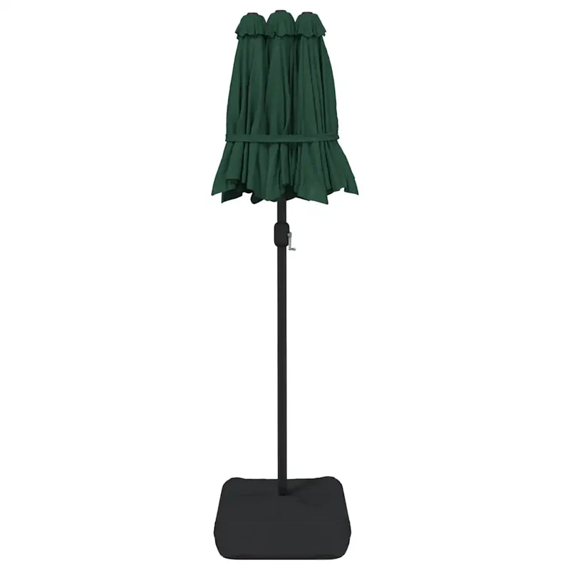 Parasol de jardin double tête avec LED extérieur 316 x 145 cm ambiance cosy mécanisme à manivelle en polyester vert 02_0047393