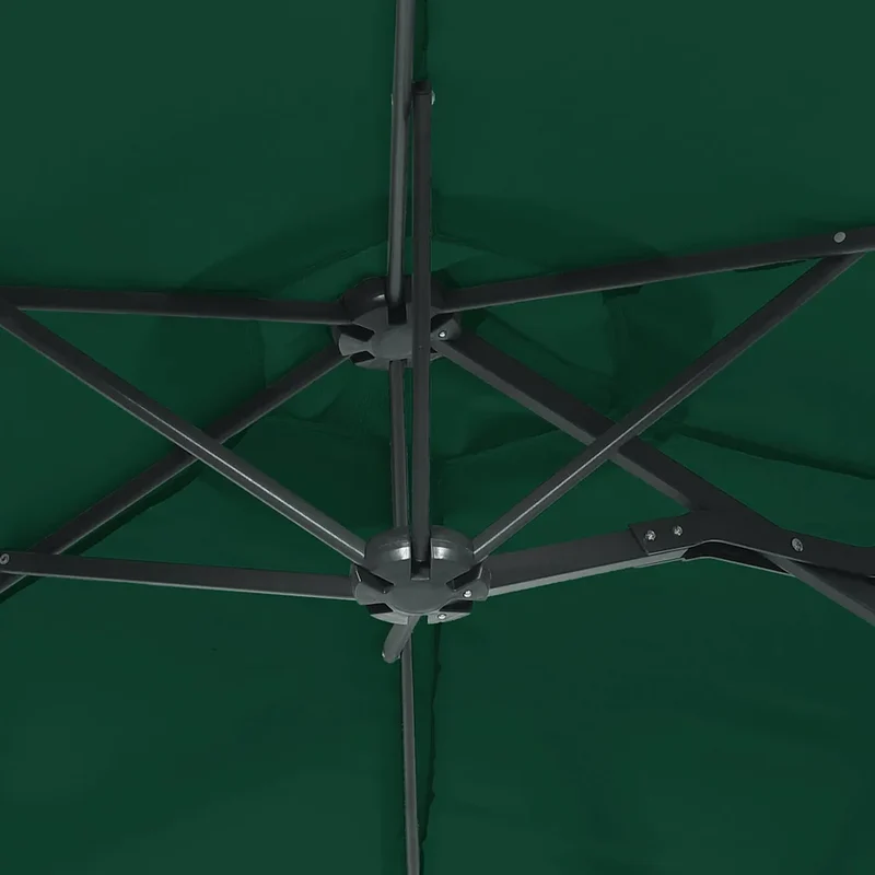 Parasol de jardin double tête avec LED extérieur 316 x 145 cm ambiance cosy mécanisme à manivelle en polyester vert 02_0047393