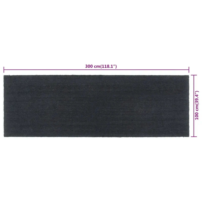 Tapis de porte touffeté 100 x 300 cm usage intérieur et extérieur support antidérapant design moderne en fibre de coco gris foncé 02_0046175
