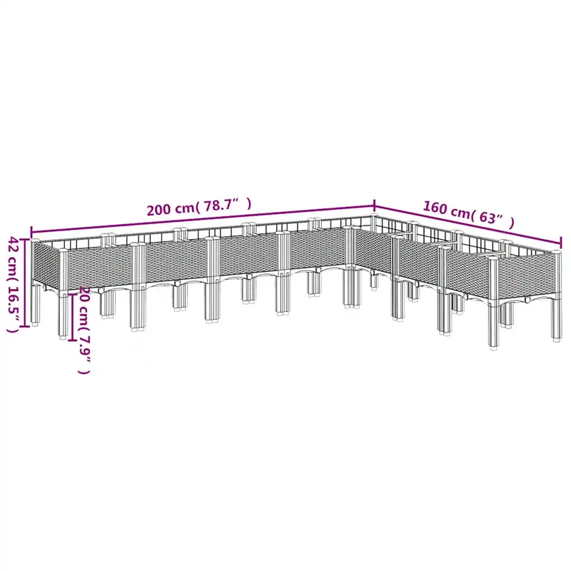 Jardinière surélevée design élégant terrasse jardin 200 x 160 x 42 cm en PP bleu gris 02_0047459