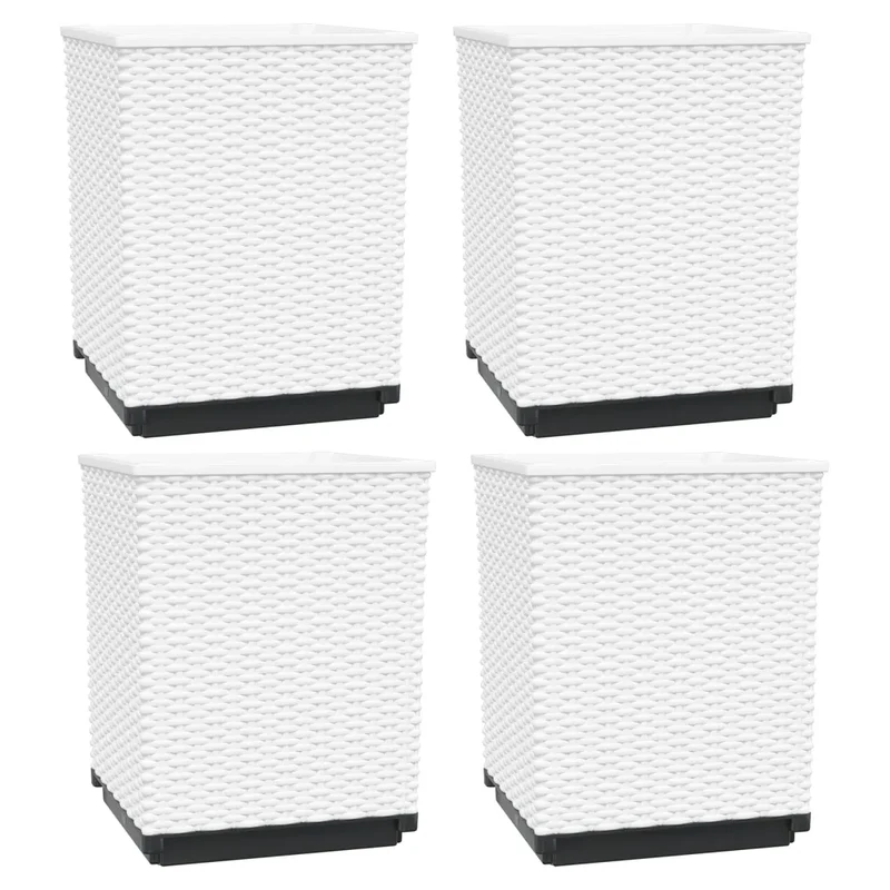 Lot de 4 jardinières décoratives modernes balcon jardin 30 x 30 x 37 cm en PP blanc 02_0047407